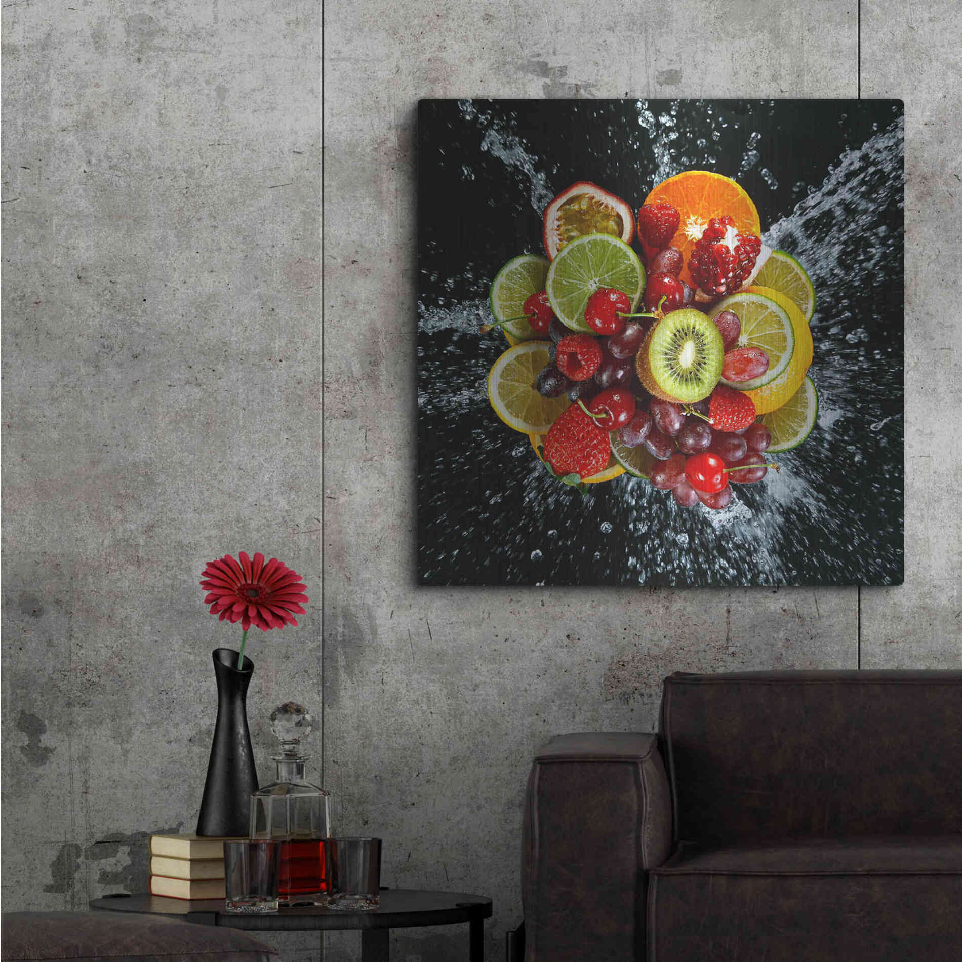 Luxe Metal Art 'Fruit Splash III' Metal Wall Art,36x36