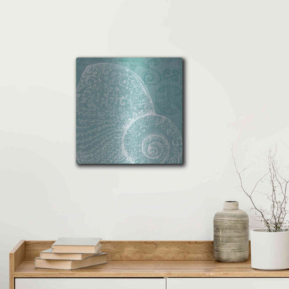 Luxe Metal Art 'Aqua Treasure IV' by Daphne Brissonet, Metal Wall Art,12x12