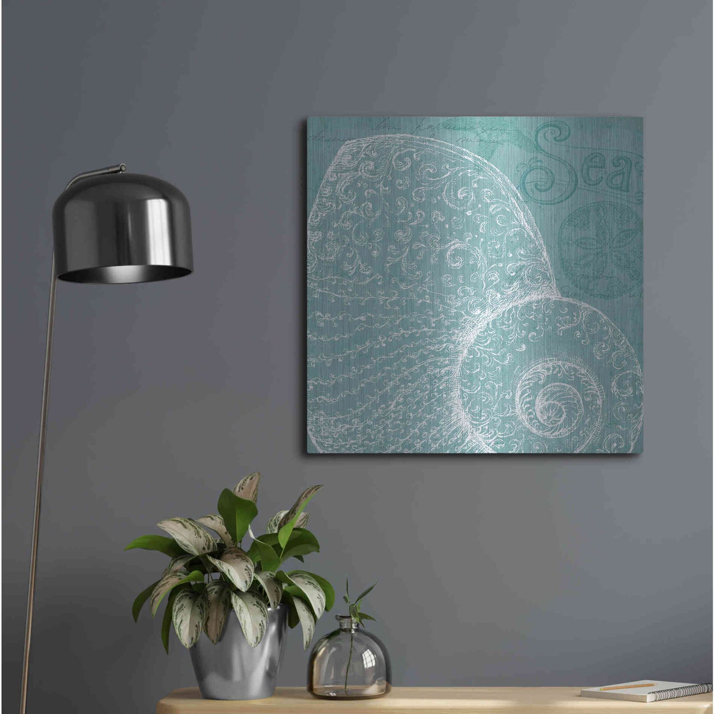 Luxe Metal Art 'Aqua Treasure IV' by Daphne Brissonet, Metal Wall Art,24x24