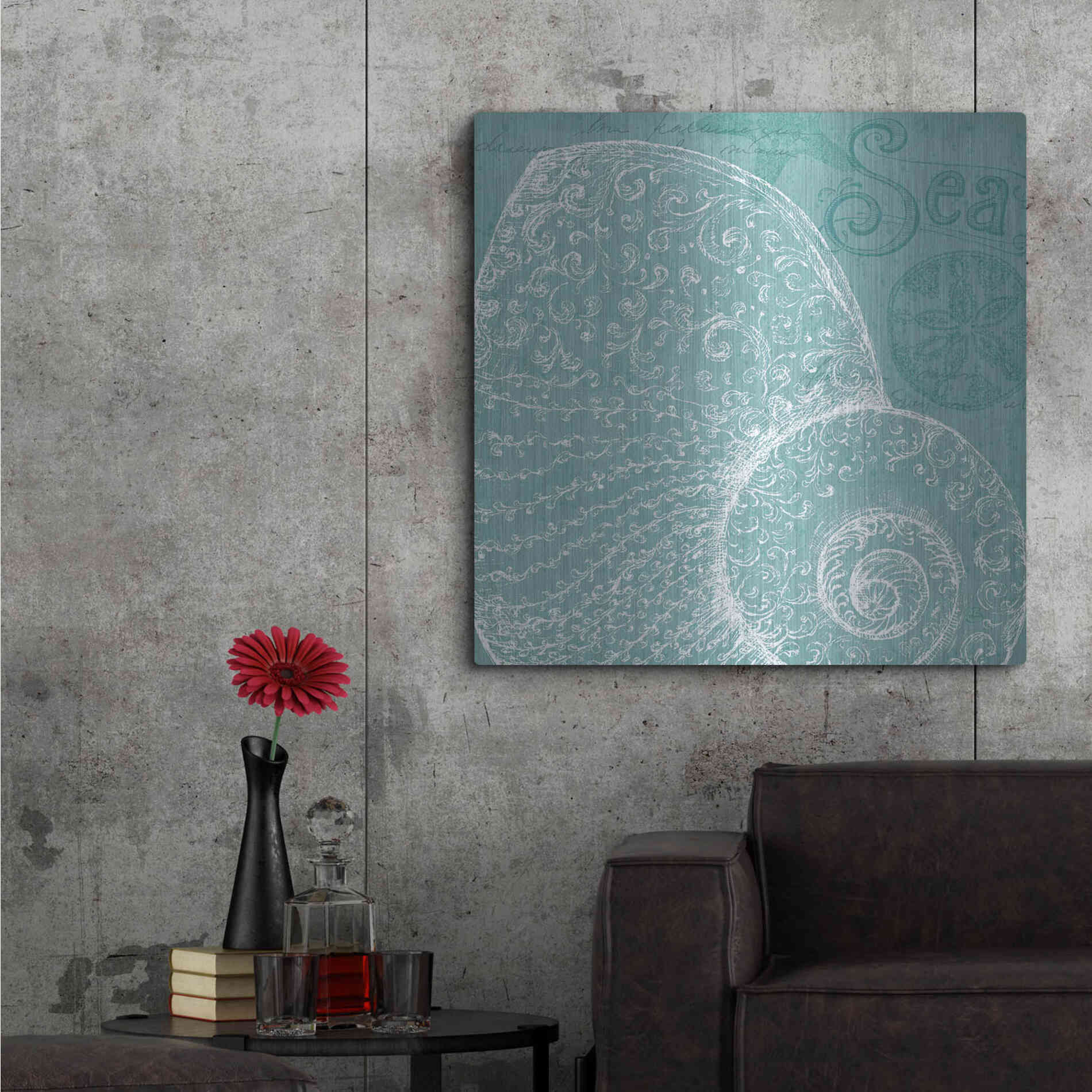 Luxe Metal Art 'Aqua Treasure IV' by Daphne Brissonet, Metal Wall Art,36x36