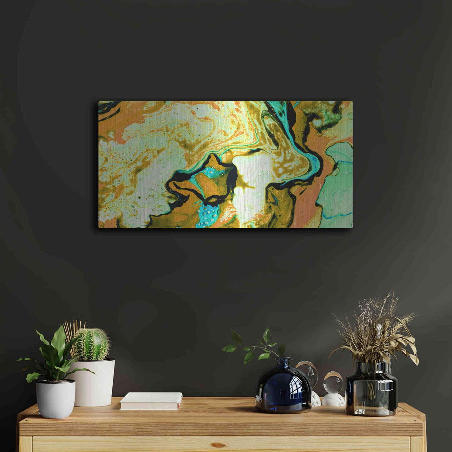 Luxe Metal Art 'Orange Lava' Metal Wall Art,24x12