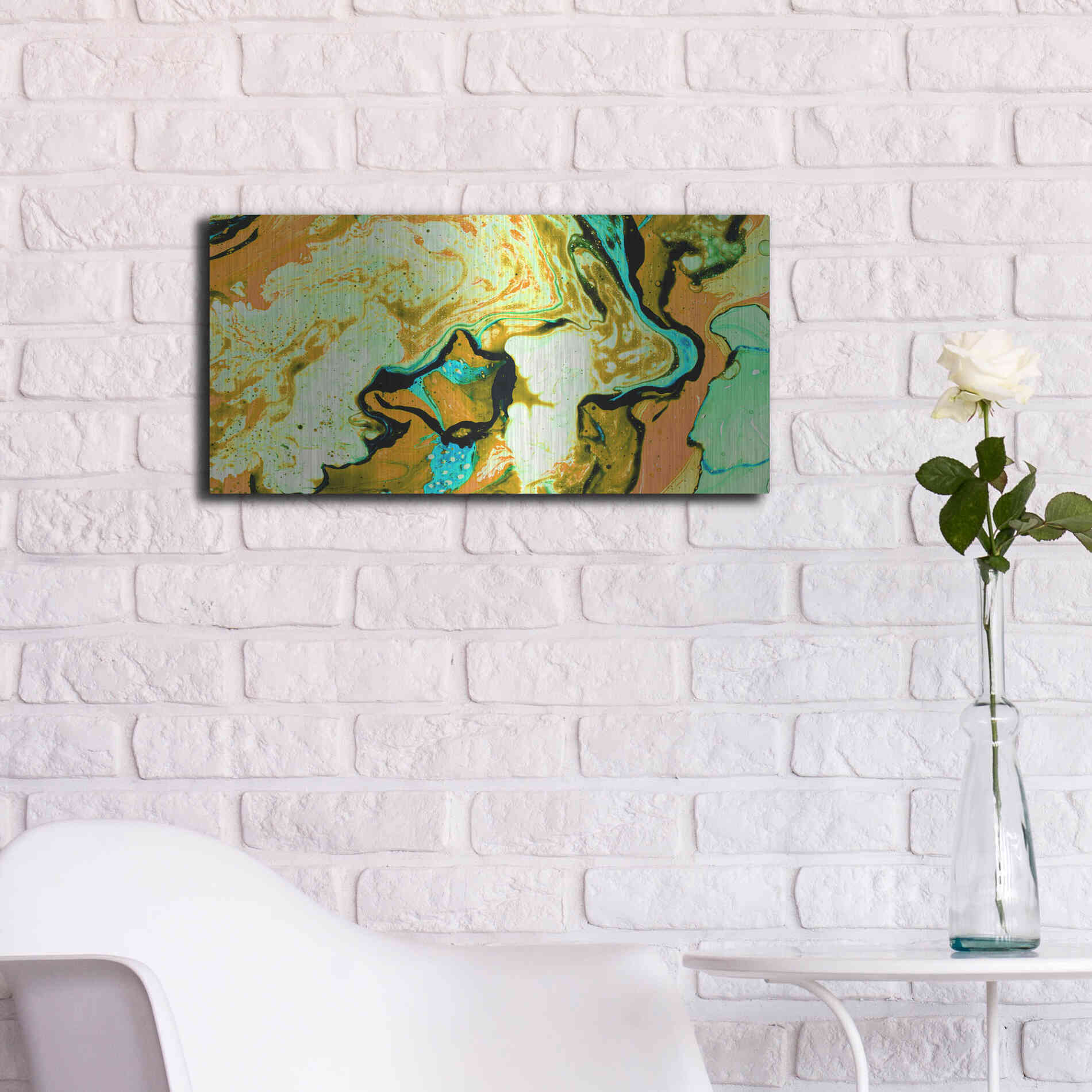 Luxe Metal Art 'Orange Lava' Metal Wall Art,24x12