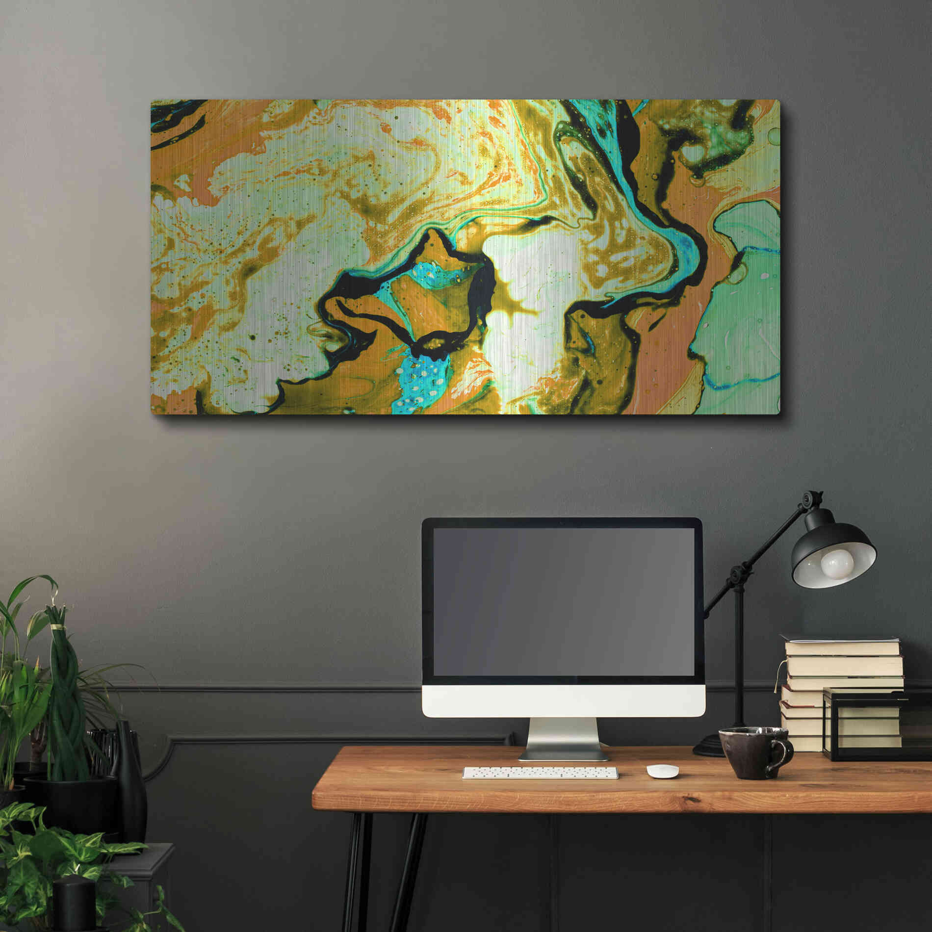 Luxe Metal Art 'Orange Lava' Metal Wall Art,48x24