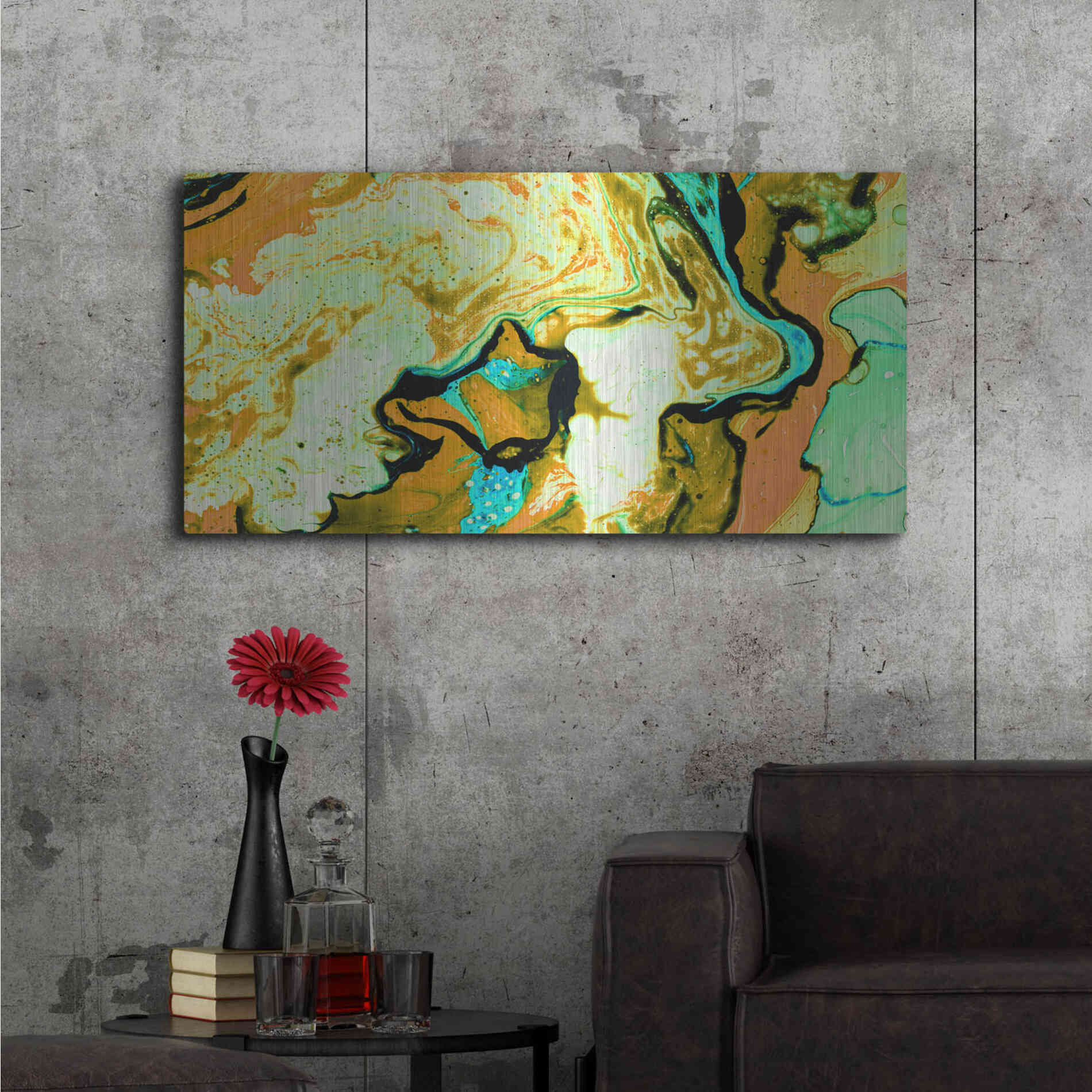 Luxe Metal Art 'Orange Lava' Metal Wall Art,48x24
