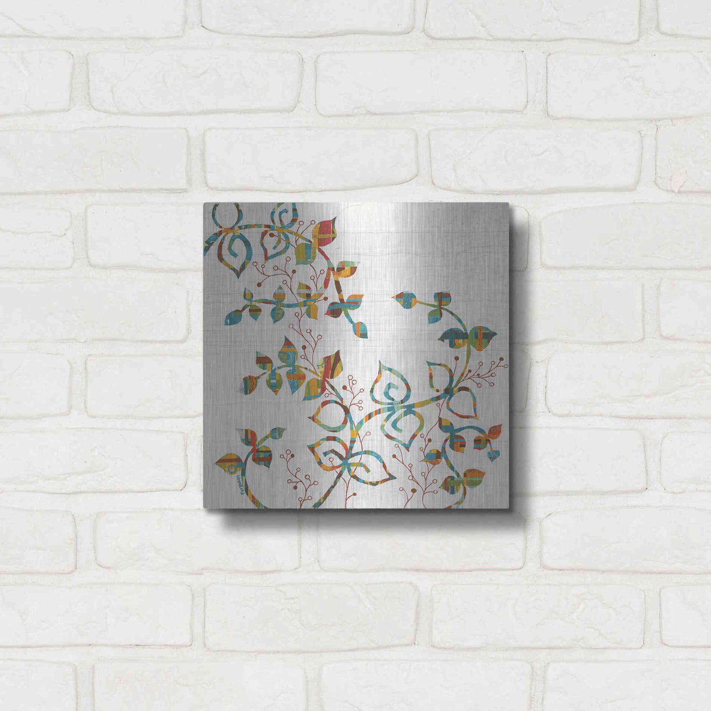 Luxe Metal Art 'Rainbow Vines with Berries Spice' by Kathy Ferguson, Metal Wall Art,12x12