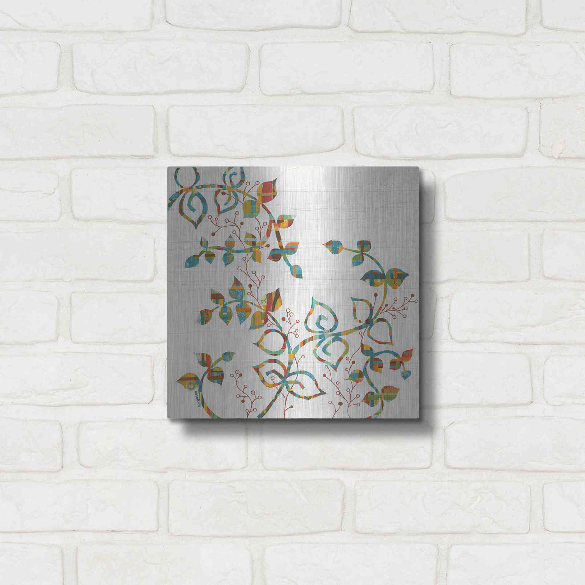 Luxe Metal Art 'Rainbow Vines with Berries Spice' by Kathy Ferguson, Metal Wall Art,12x12