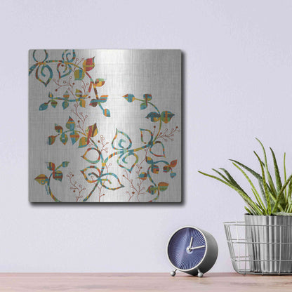Luxe Metal Art 'Rainbow Vines with Berries Spice' by Kathy Ferguson, Metal Wall Art,12x12