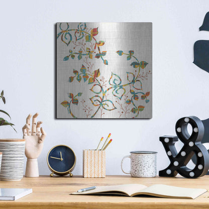 Luxe Metal Art 'Rainbow Vines with Berries Spice' by Kathy Ferguson, Metal Wall Art,12x12