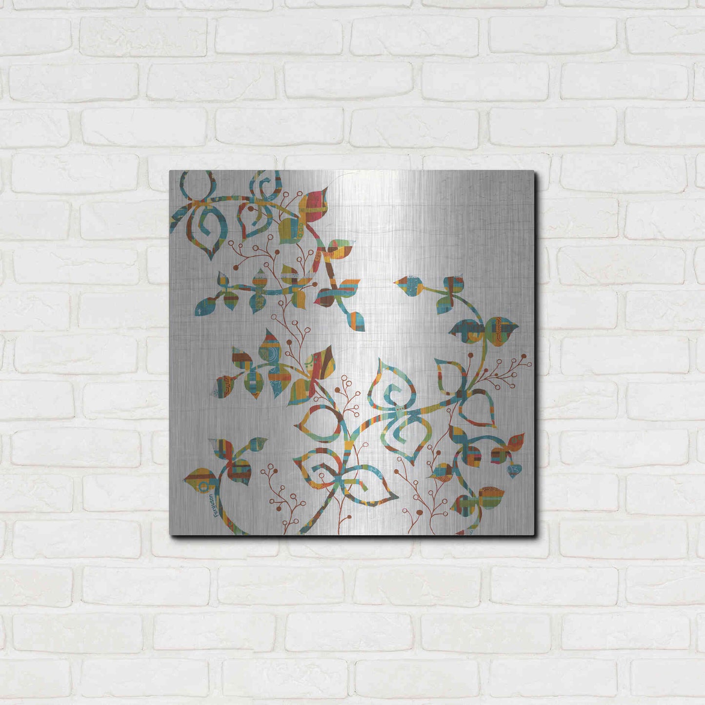 Luxe Metal Art 'Rainbow Vines with Berries Spice' by Kathy Ferguson, Metal Wall Art,24x24