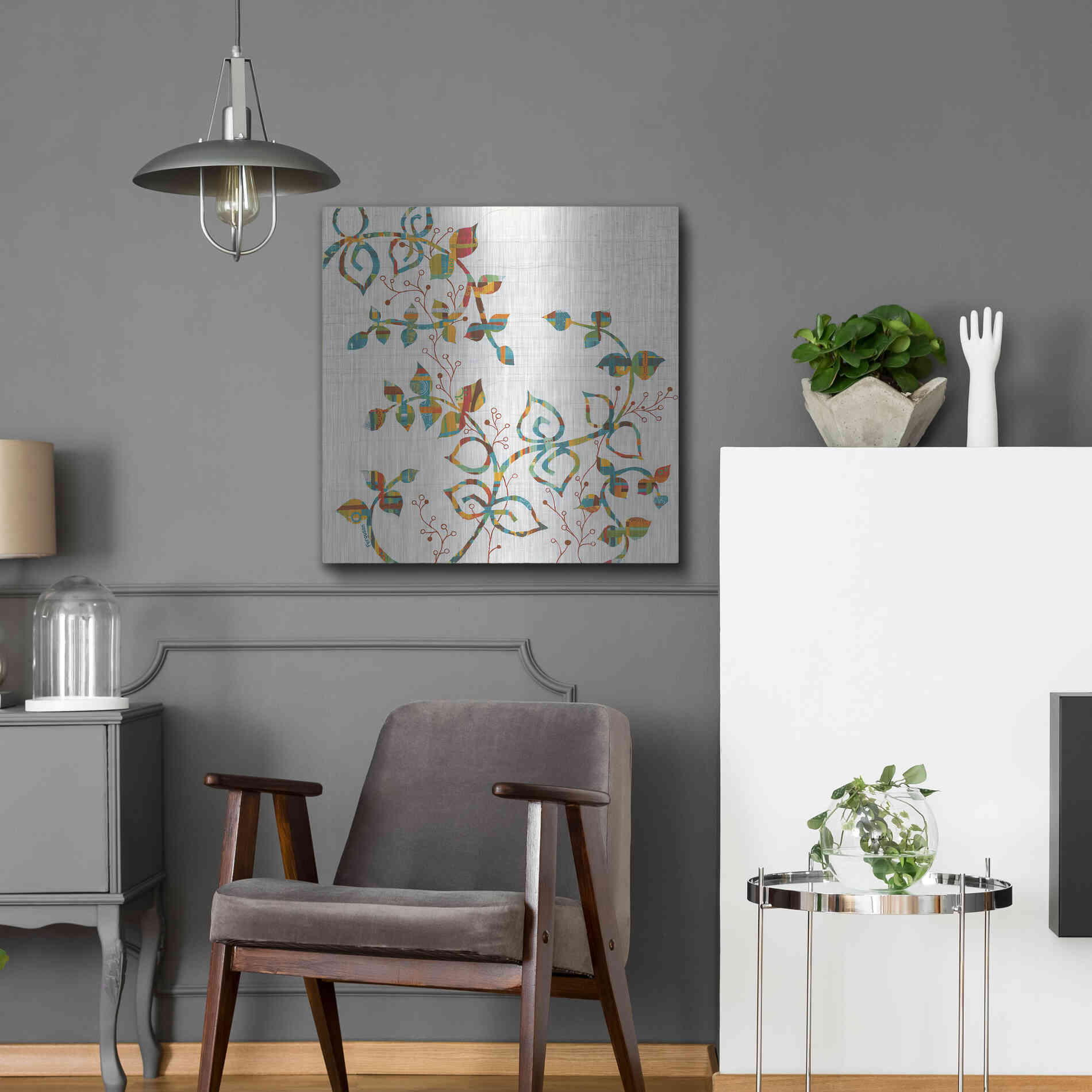 Luxe Metal Art 'Rainbow Vines with Berries Spice' by Kathy Ferguson, Metal Wall Art,24x24