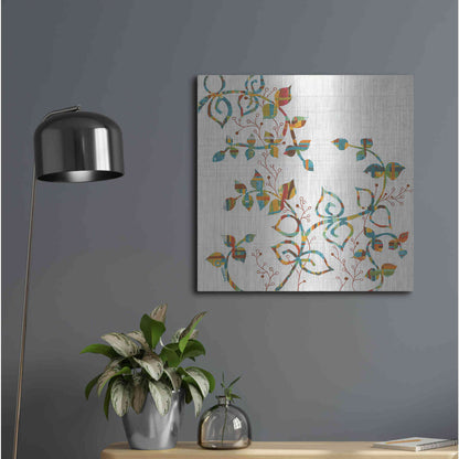 Luxe Metal Art 'Rainbow Vines with Berries Spice' by Kathy Ferguson, Metal Wall Art,24x24