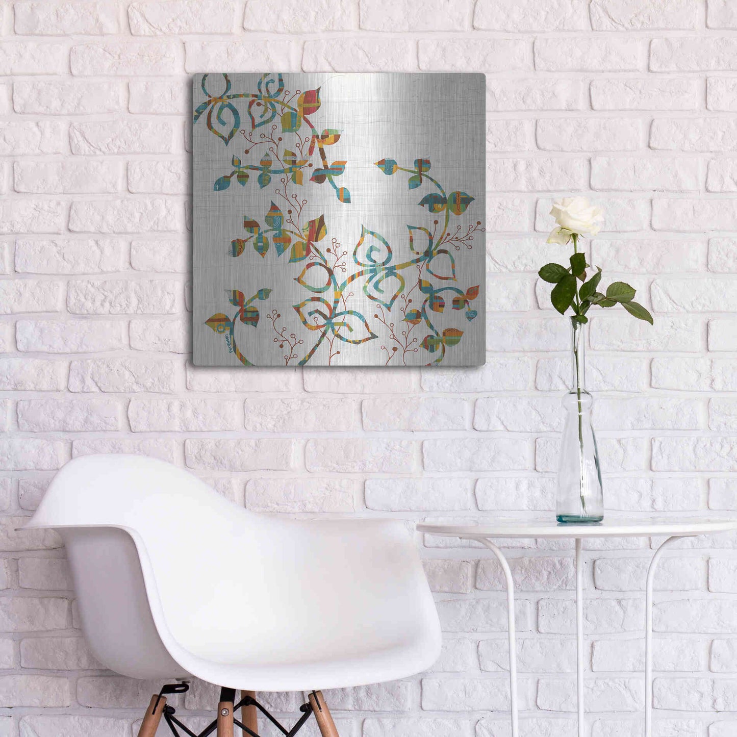 Luxe Metal Art 'Rainbow Vines with Berries Spice' by Kathy Ferguson, Metal Wall Art,24x24