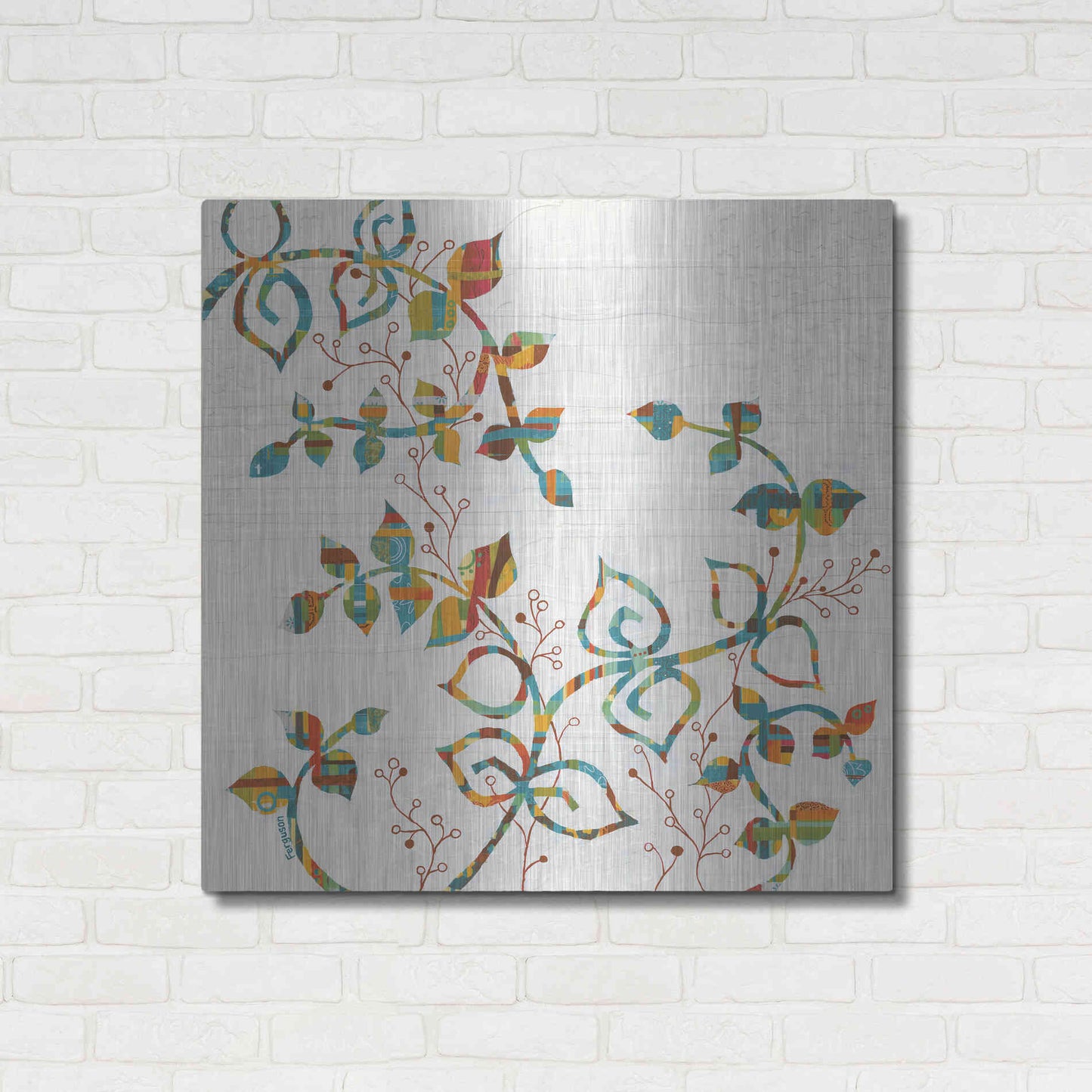 Luxe Metal Art 'Rainbow Vines with Berries Spice' by Kathy Ferguson, Metal Wall Art,36x36