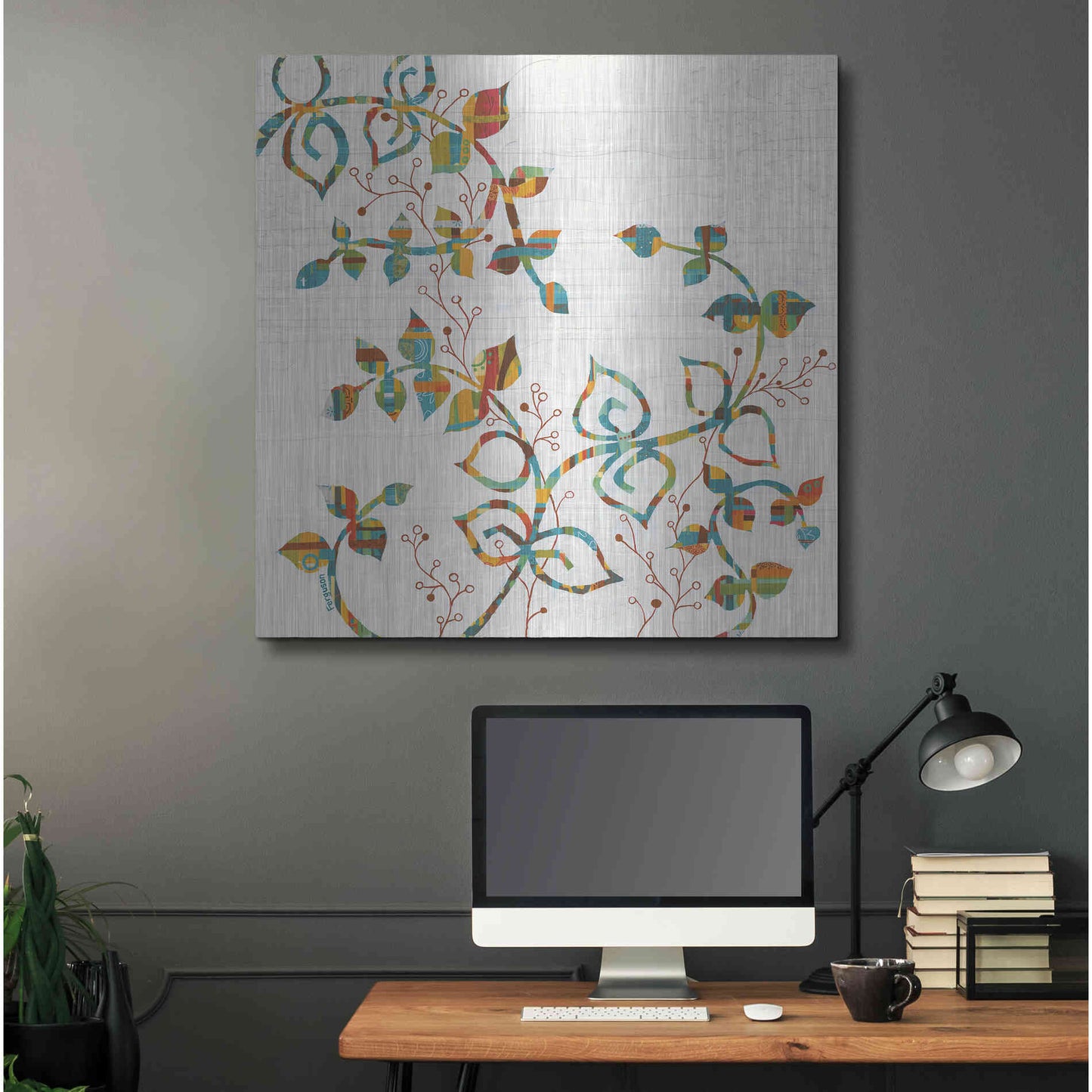 Luxe Metal Art 'Rainbow Vines with Berries Spice' by Kathy Ferguson, Metal Wall Art,36x36