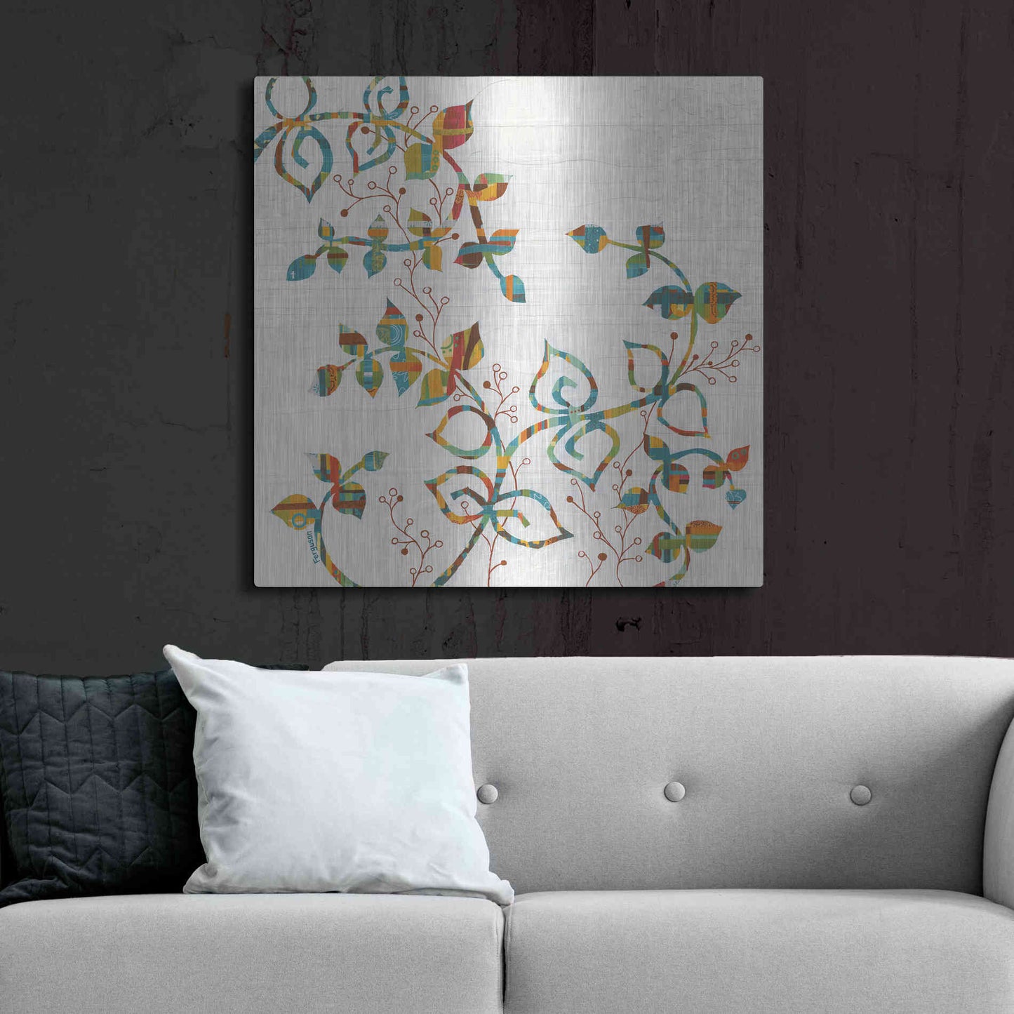 Luxe Metal Art 'Rainbow Vines with Berries Spice' by Kathy Ferguson, Metal Wall Art,36x36