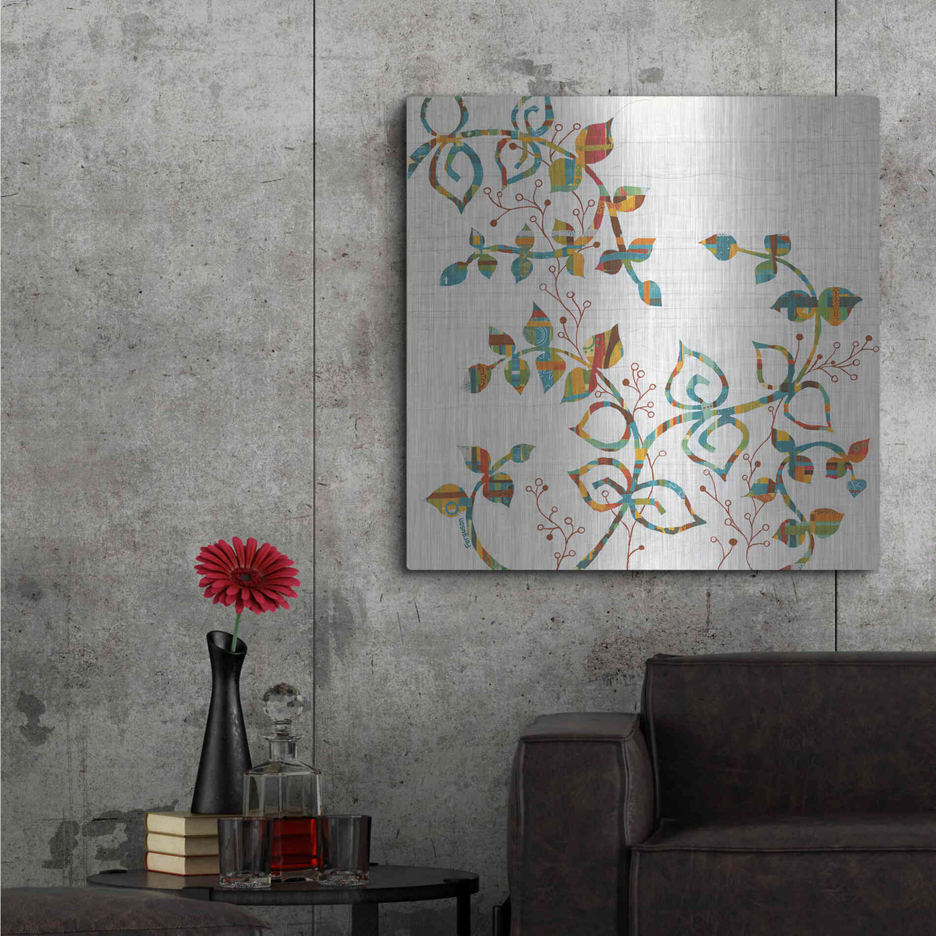 Luxe Metal Art 'Rainbow Vines with Berries Spice' by Kathy Ferguson, Metal Wall Art,36x36