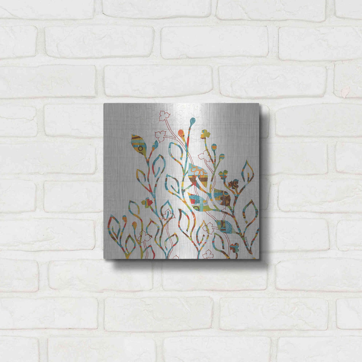 Luxe Metal Art 'Rainbow Vines with Flowers Spice' by Kathy Ferguson, Metal Wall Art,12x12