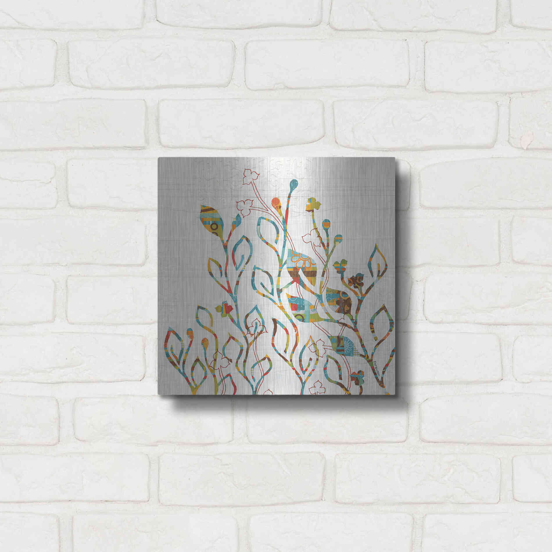 Luxe Metal Art 'Rainbow Vines with Flowers Spice' by Kathy Ferguson, Metal Wall Art,12x12