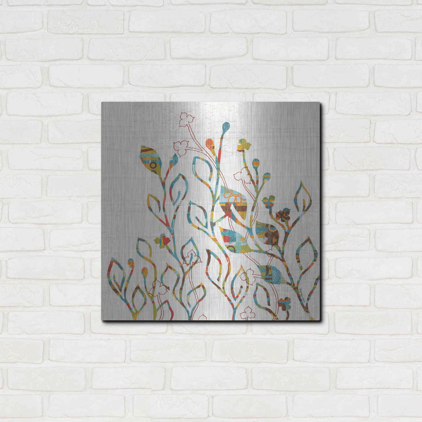 Luxe Metal Art 'Rainbow Vines with Flowers Spice' by Kathy Ferguson, Metal Wall Art,24x24