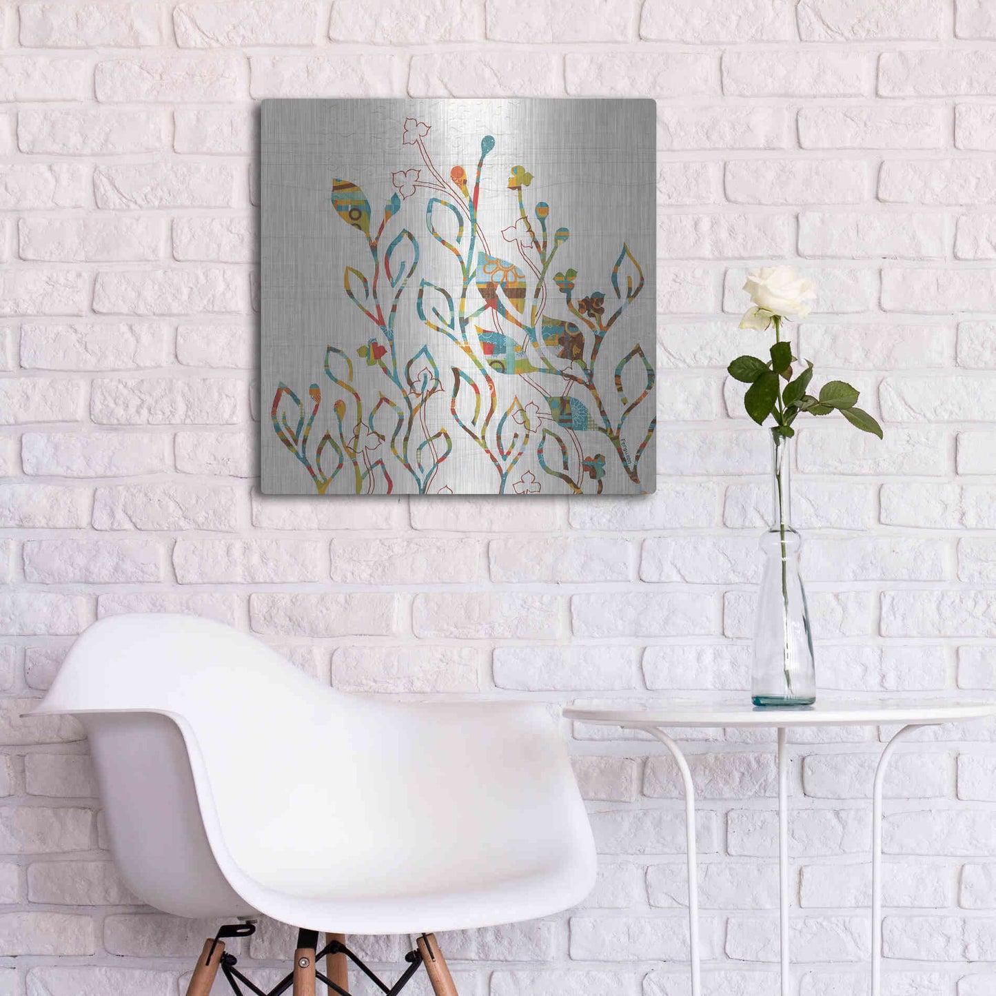 Luxe Metal Art 'Rainbow Vines with Flowers Spice' by Kathy Ferguson, Metal Wall Art,24x24