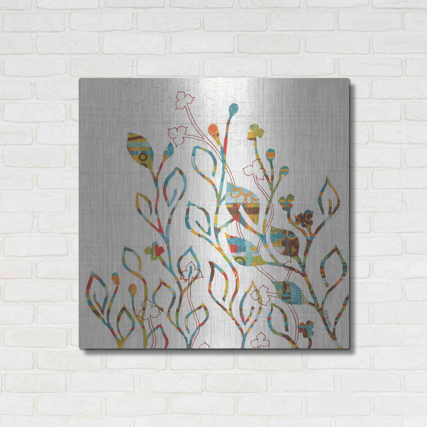 Luxe Metal Art 'Rainbow Vines with Flowers Spice' by Kathy Ferguson, Metal Wall Art,36x36