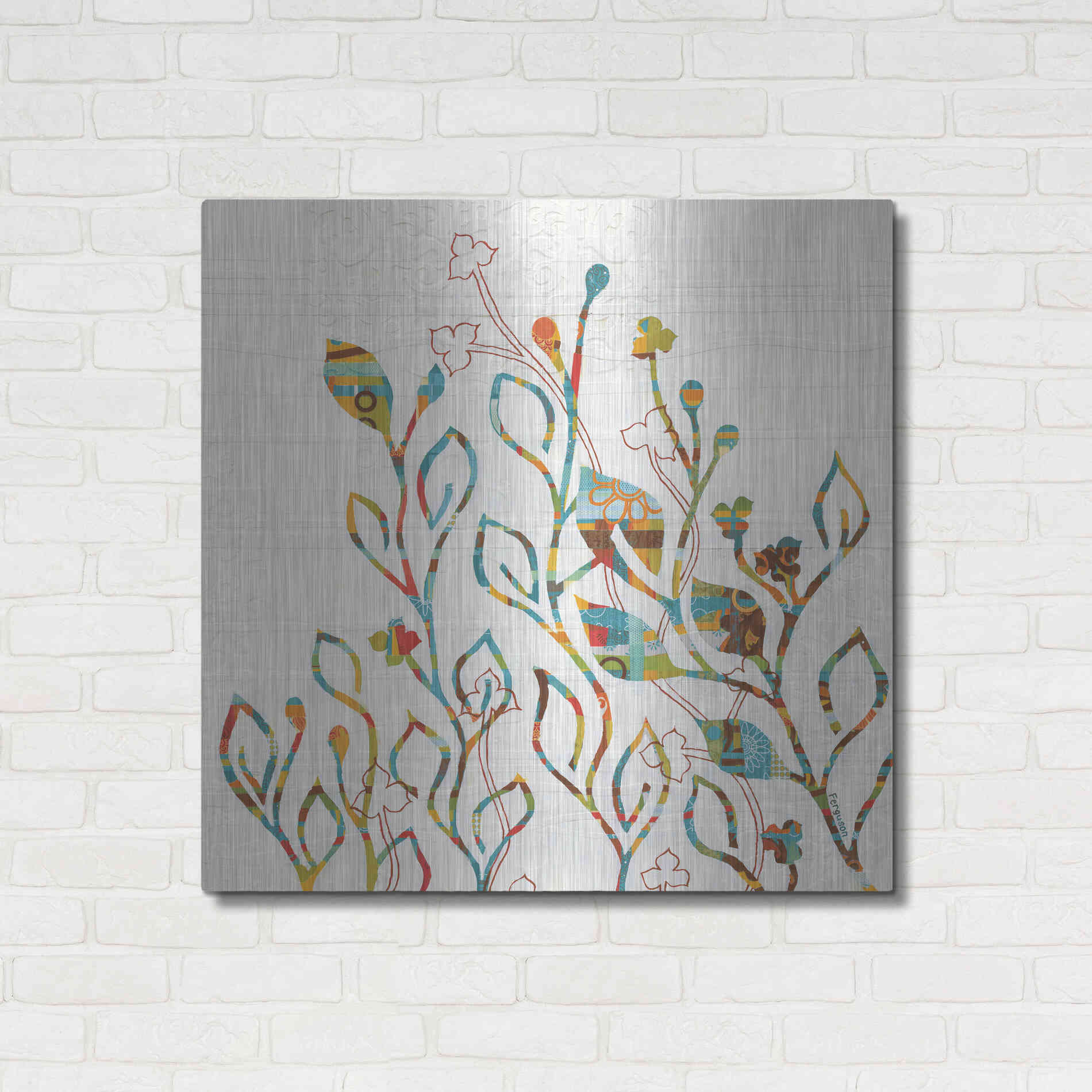 Luxe Metal Art 'Rainbow Vines with Flowers Spice' by Kathy Ferguson, Metal Wall Art,36x36