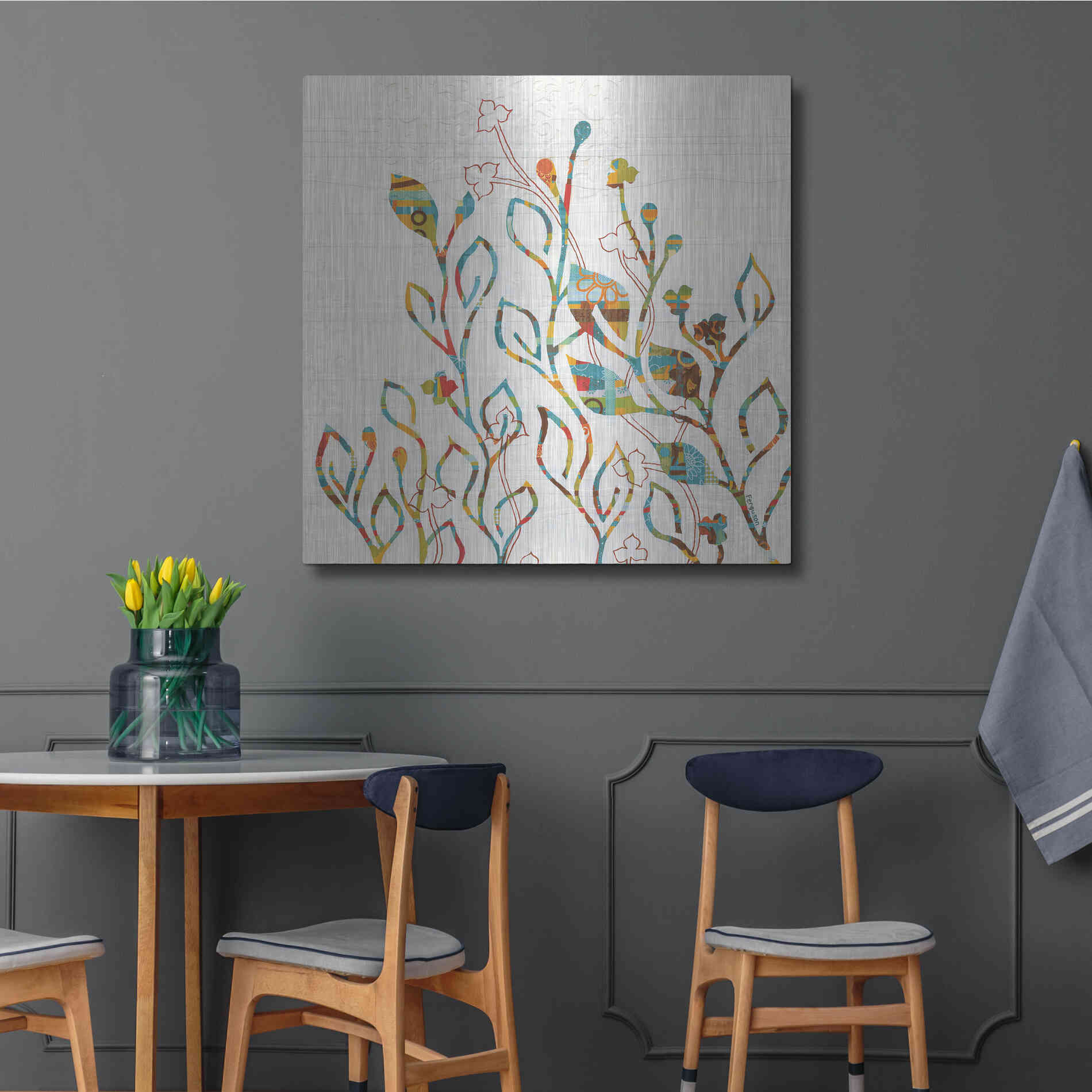 Luxe Metal Art 'Rainbow Vines with Flowers Spice' by Kathy Ferguson, Metal Wall Art,36x36