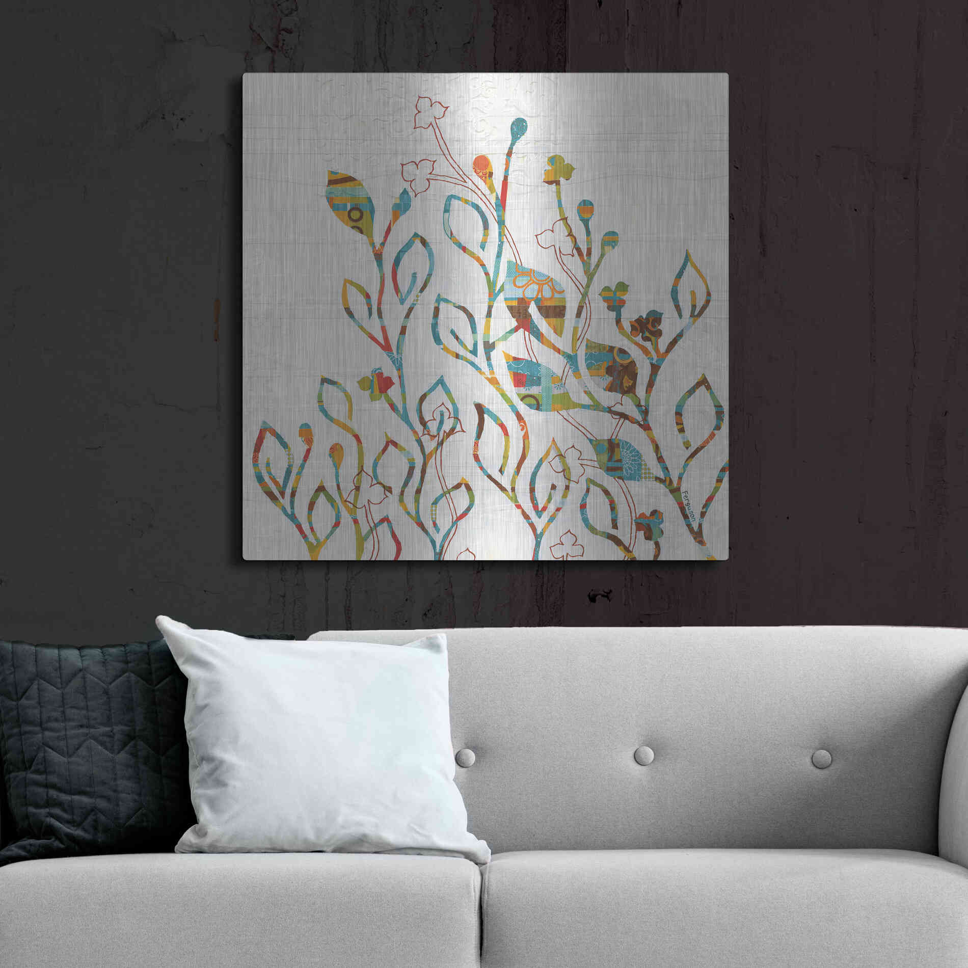 Luxe Metal Art 'Rainbow Vines with Flowers Spice' by Kathy Ferguson, Metal Wall Art,36x36