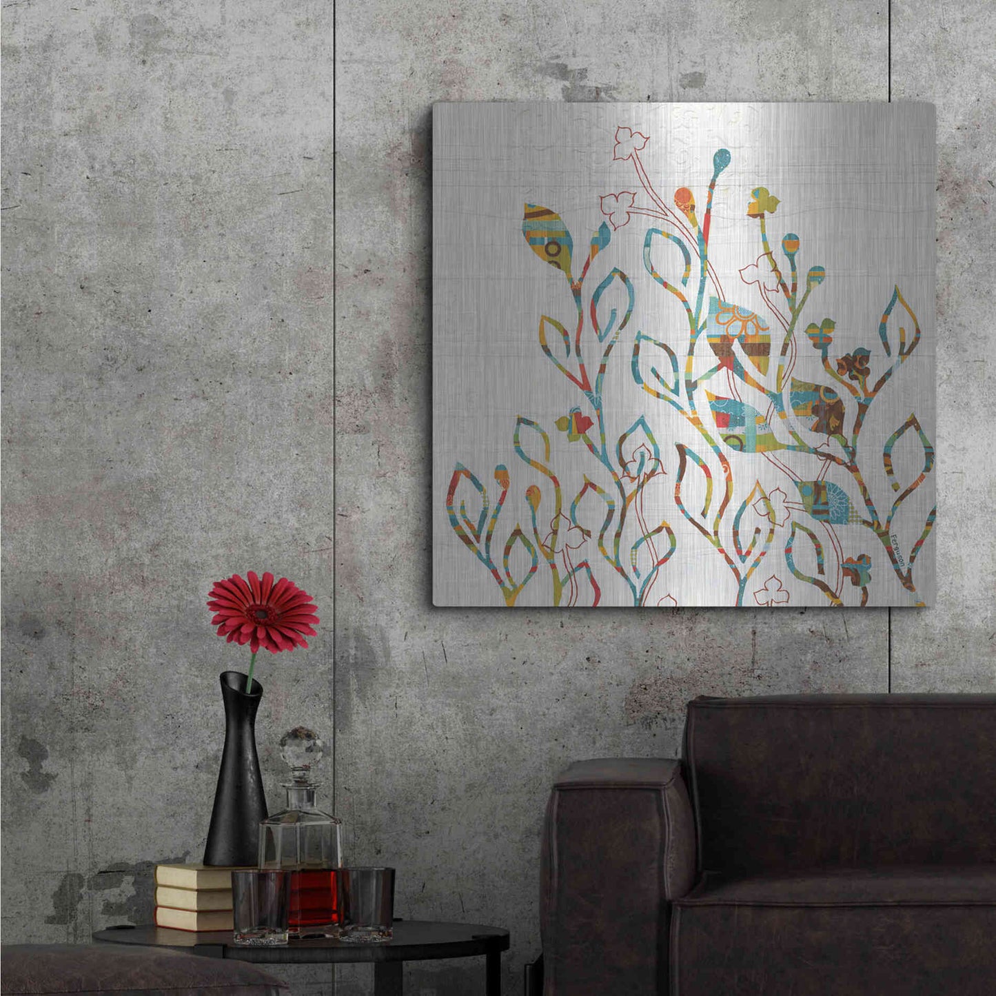 Luxe Metal Art 'Rainbow Vines with Flowers Spice' by Kathy Ferguson, Metal Wall Art,36x36