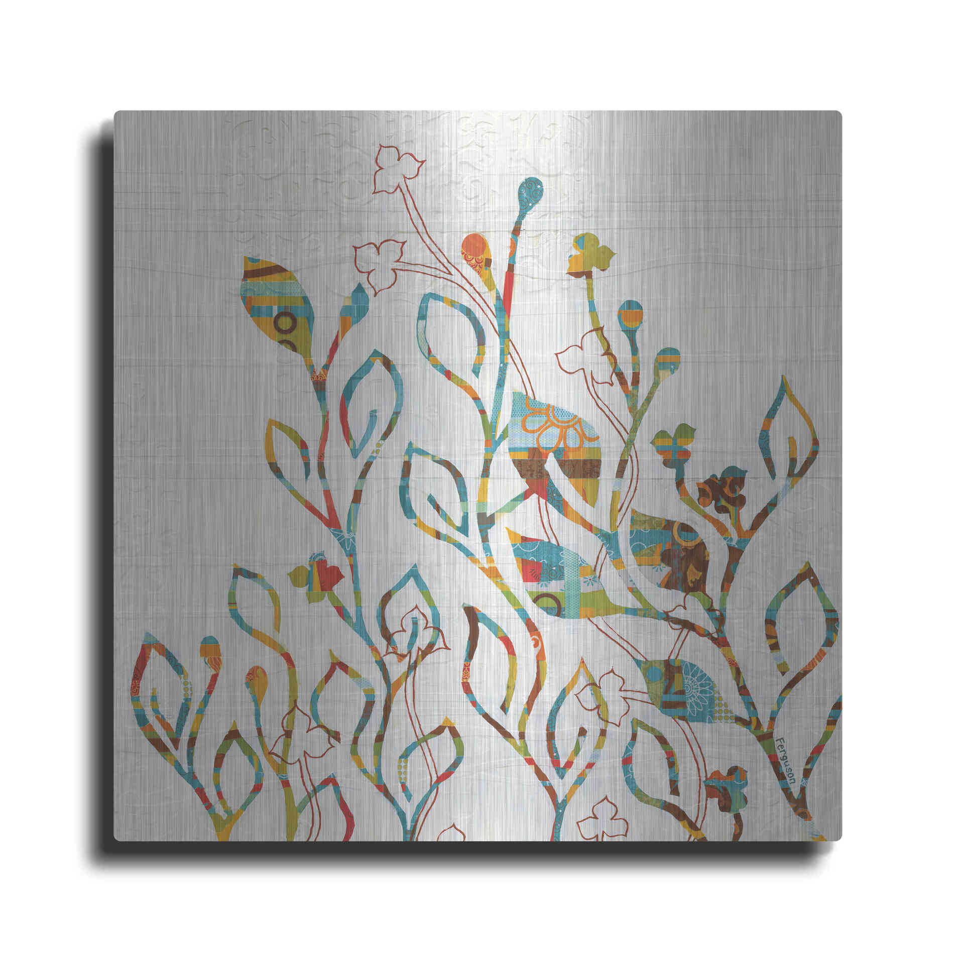 Luxe Metal Art 'Rainbow Vines with Flowers Spice' by Kathy Ferguson, Metal Wall Art