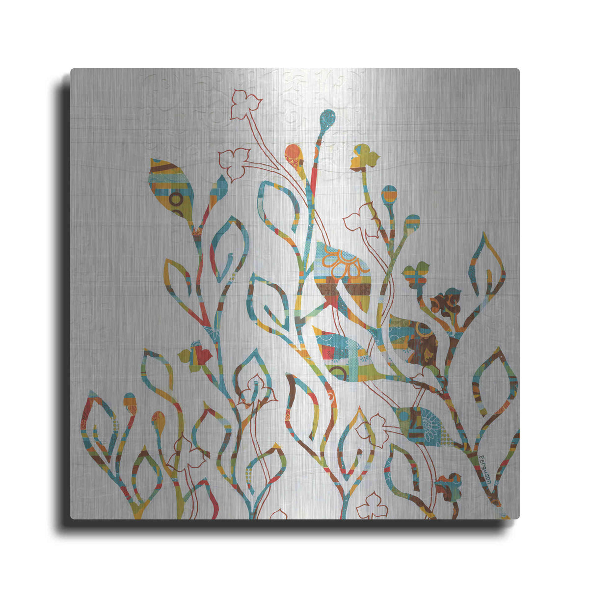 Luxe Metal Art 'Rainbow Vines with Flowers Spice' by Kathy Ferguson, Metal Wall Art