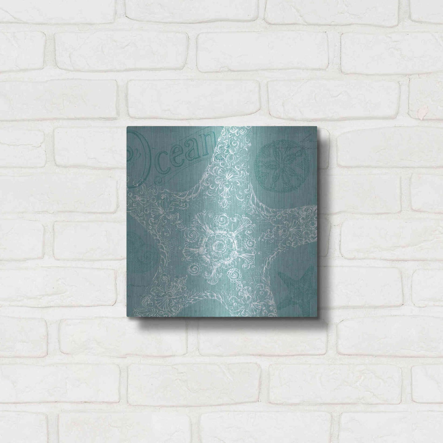Luxe Metal Art 'Aqua Treasure I' by Daphne Brissonet, Metal Wall Art,12x12