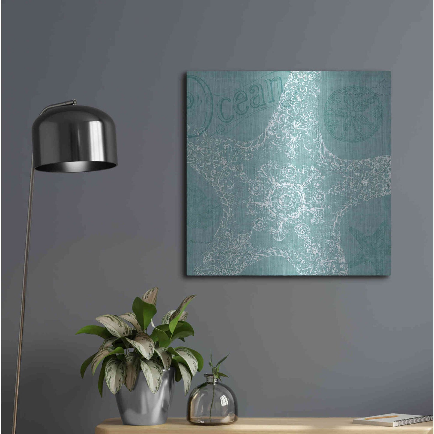Luxe Metal Art 'Aqua Treasure I' by Daphne Brissonet, Metal Wall Art,24x24