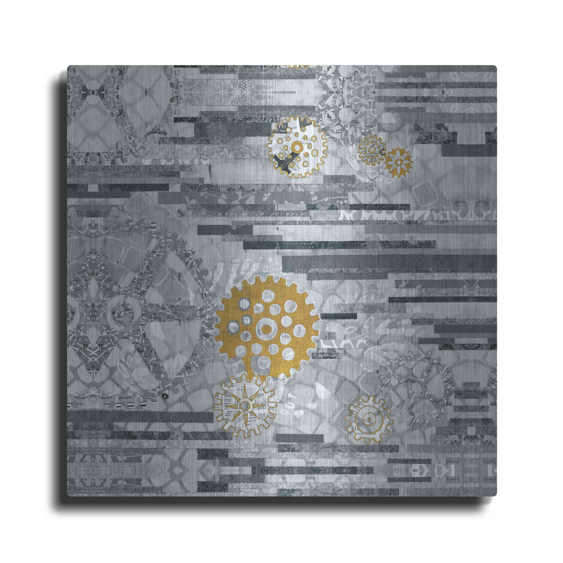 Luxe Metal Art 'EU Timetable II BW' by Kathy Ferguson, Metal Wall Art