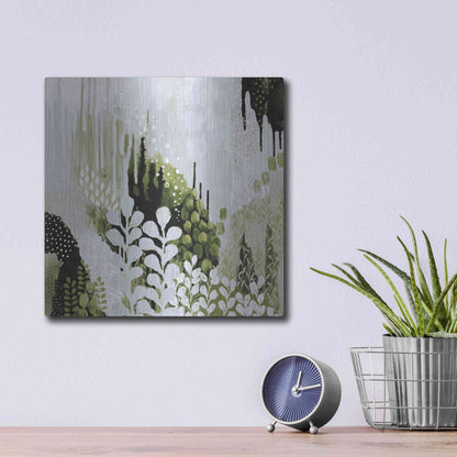Luxe Metal Art 'BW Forest II with Green' by Kathy Ferguson, Metal Wall Art,12x12