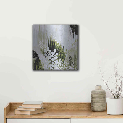 Luxe Metal Art 'BW Forest II with Green' by Kathy Ferguson, Metal Wall Art,12x12