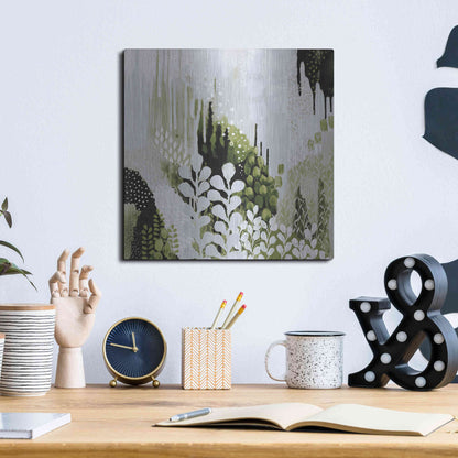 Luxe Metal Art 'BW Forest II with Green' by Kathy Ferguson, Metal Wall Art,12x12