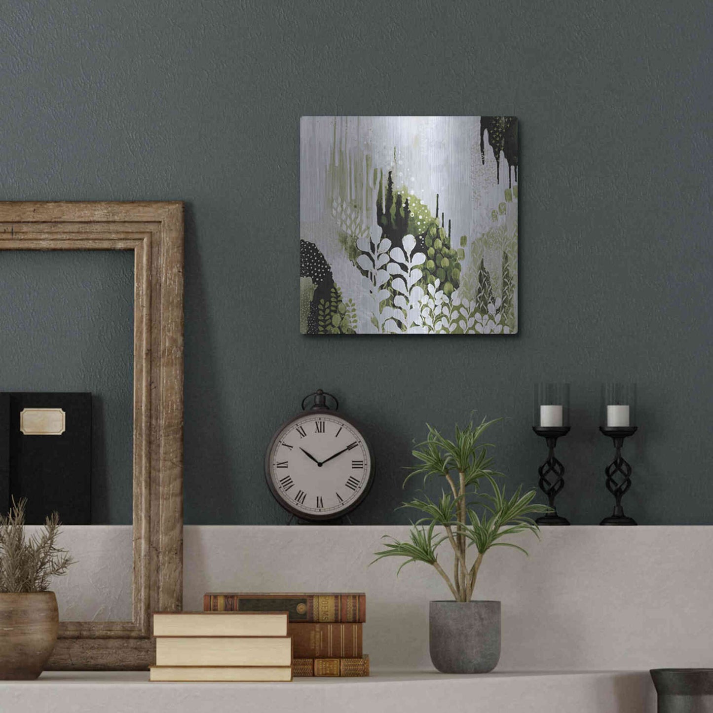 Luxe Metal Art 'BW Forest II with Green' by Kathy Ferguson, Metal Wall Art,12x12