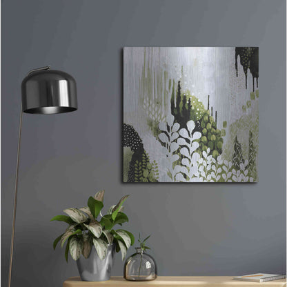 Luxe Metal Art 'BW Forest II with Green' by Kathy Ferguson, Metal Wall Art,24x24