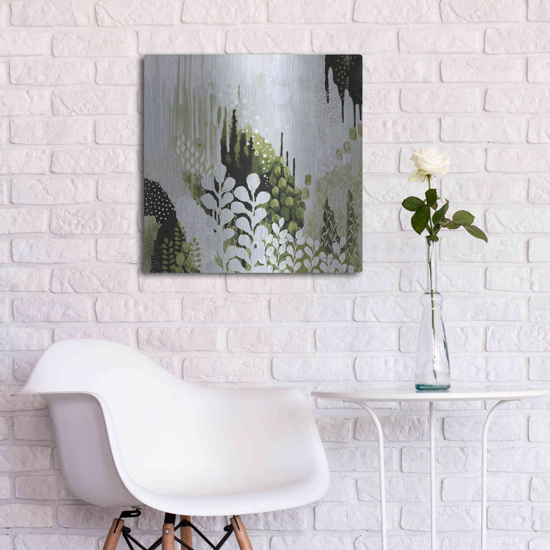 Luxe Metal Art 'BW Forest II with Green' by Kathy Ferguson, Metal Wall Art,24x24