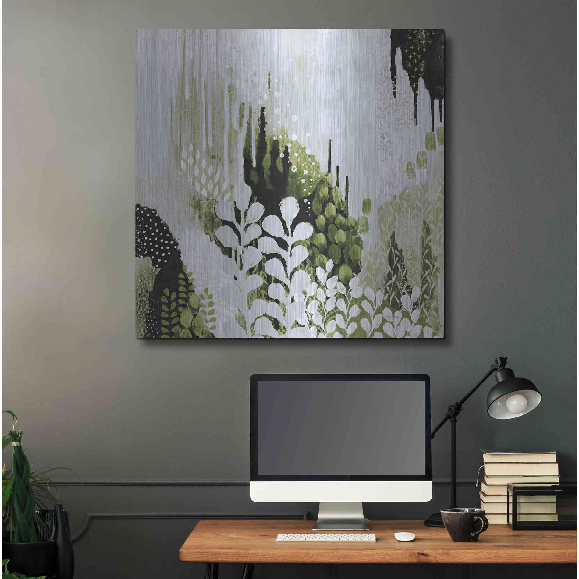 Luxe Metal Art 'BW Forest II with Green' by Kathy Ferguson, Metal Wall Art,36x36