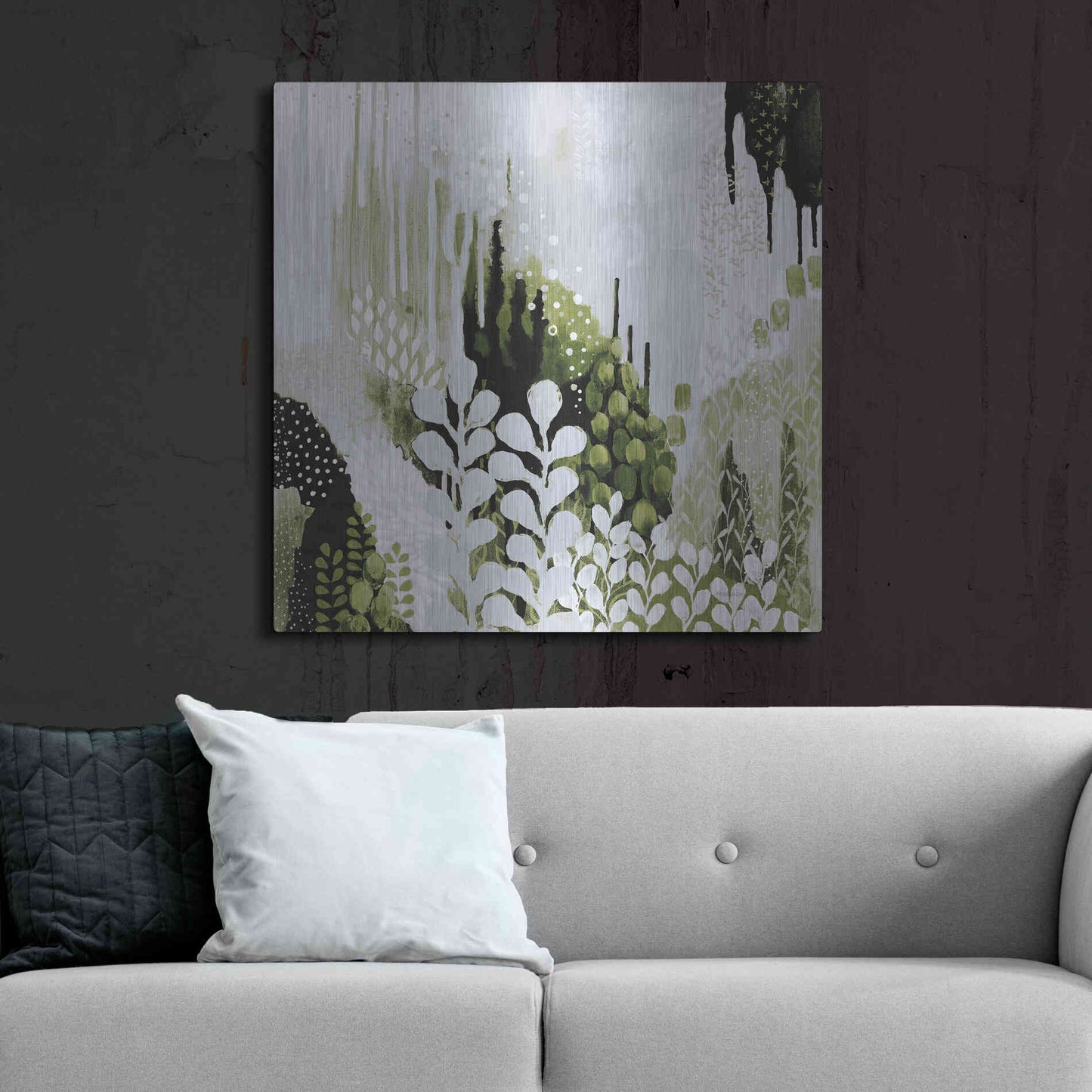 Luxe Metal Art 'BW Forest II with Green' by Kathy Ferguson, Metal Wall Art,36x36