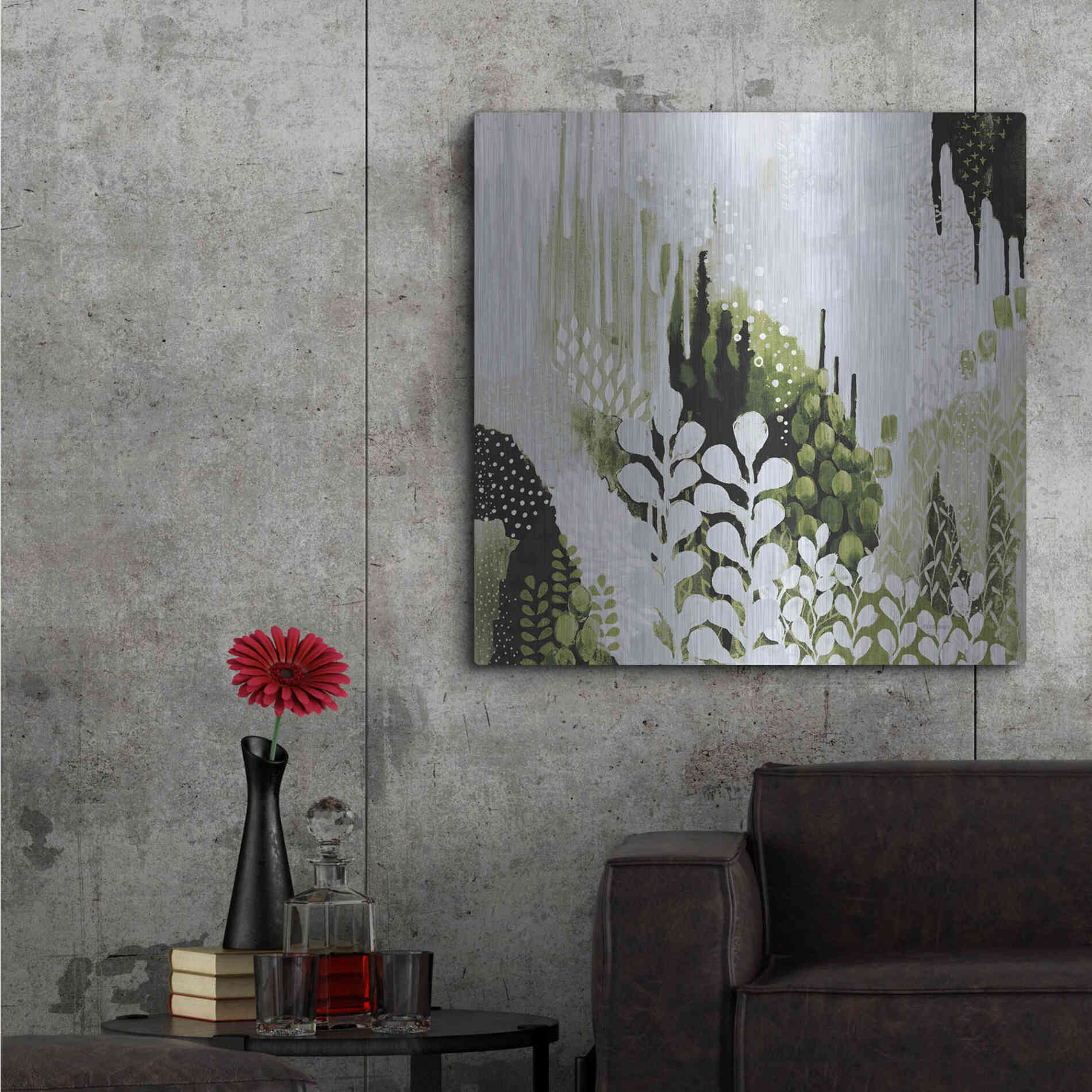 Luxe Metal Art 'BW Forest II with Green' by Kathy Ferguson, Metal Wall Art,36x36