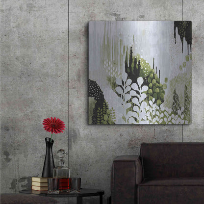 Luxe Metal Art 'BW Forest II with Green' by Kathy Ferguson, Metal Wall Art,36x36