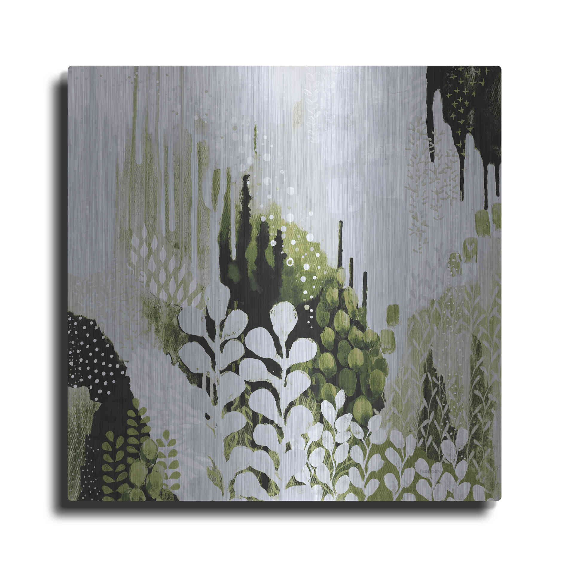 Luxe Metal Art 'BW Forest II with Green' by Kathy Ferguson, Metal Wall Art