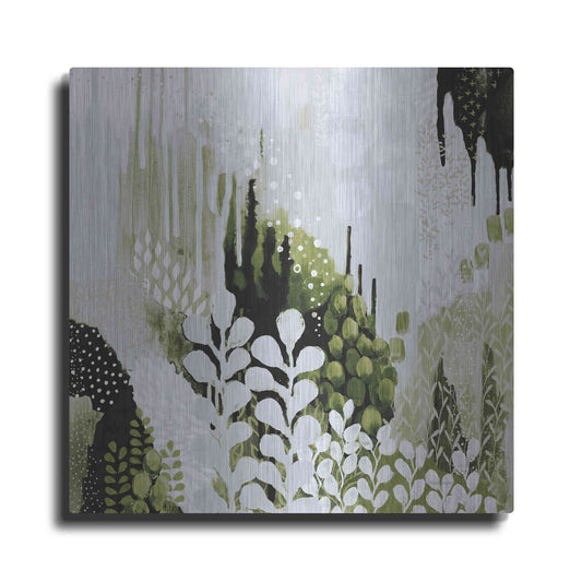 Luxe Metal Art 'BW Forest II with Green' by Kathy Ferguson, Metal Wall Art