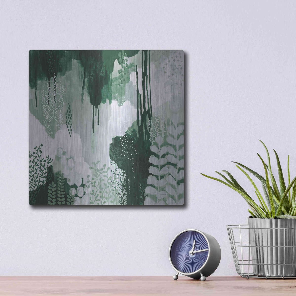 Luxe Metal Art 'Light Green Forest I' by Kathy Ferguson, Metal Wall Art,12x12
