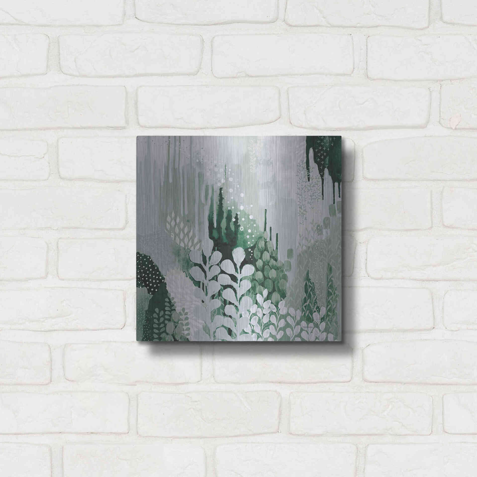 Luxe Metal Art 'Light Green Forest II' by Kathy Ferguson, Metal Wall Art,12x12