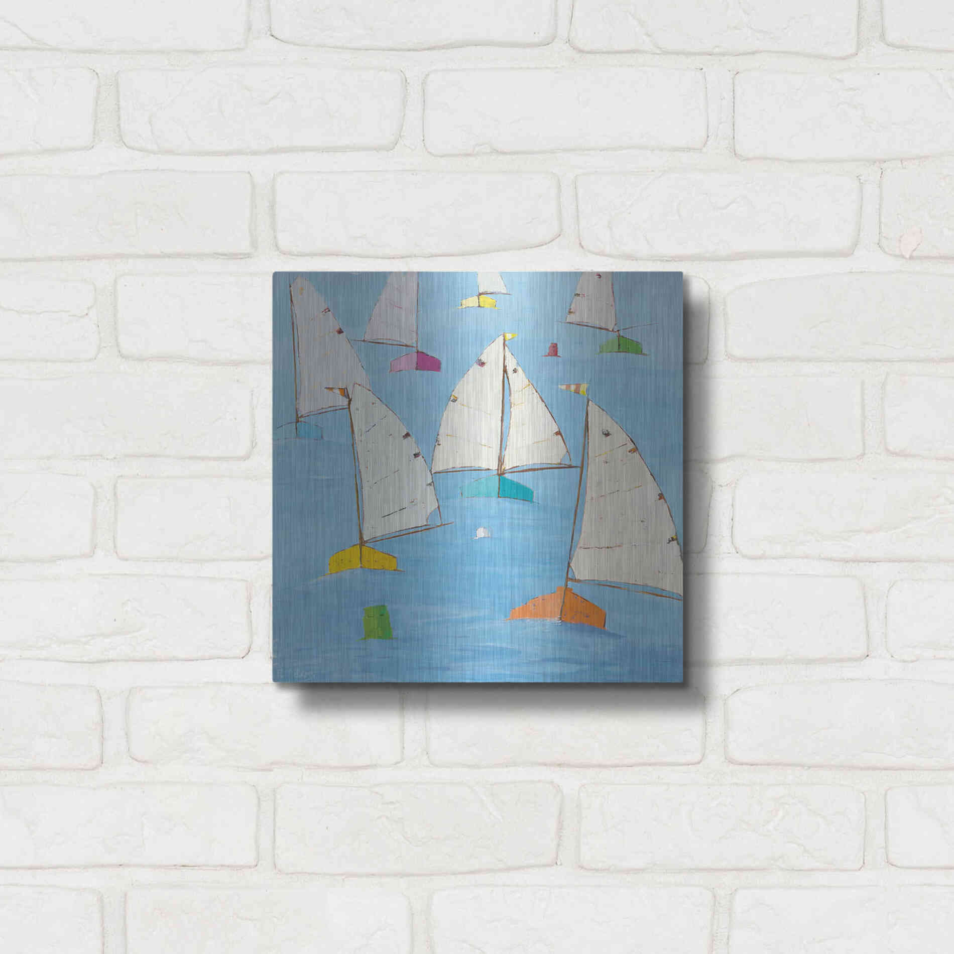 Luxe Metal Art 'Regatta V' by Phyllis Adams, Metal Wall Art,12x12