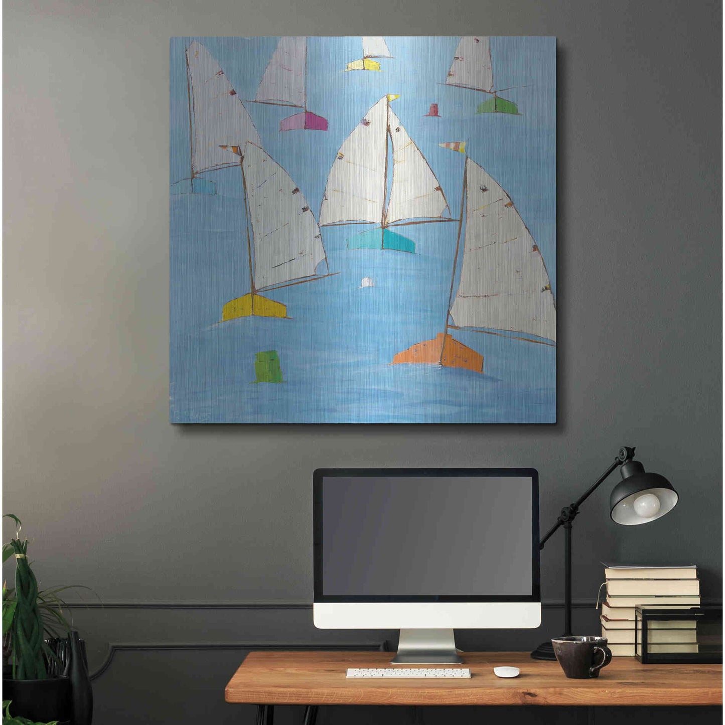 Luxe Metal Art 'Regatta V' by Phyllis Adams, Metal Wall Art,36x36